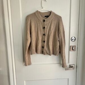 Quince Tan Cropped Cardigan Sweater